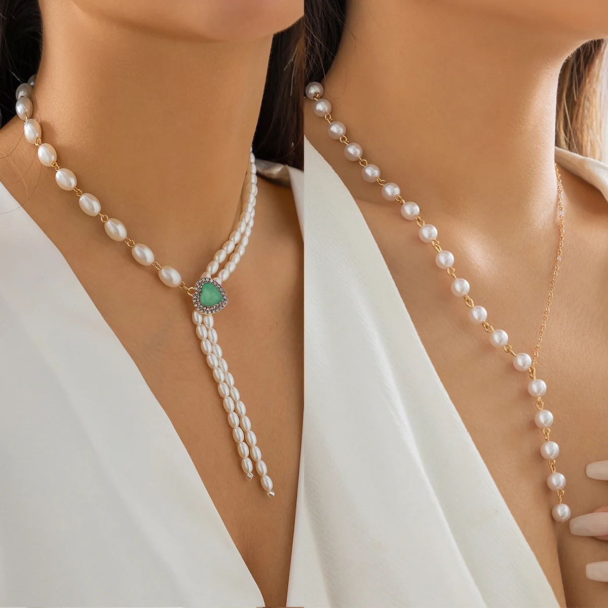 

DAIHE Europe and America Asymmetric Tiny Pearl Necklace Layered Necklace Set for Wedding Party Engagement