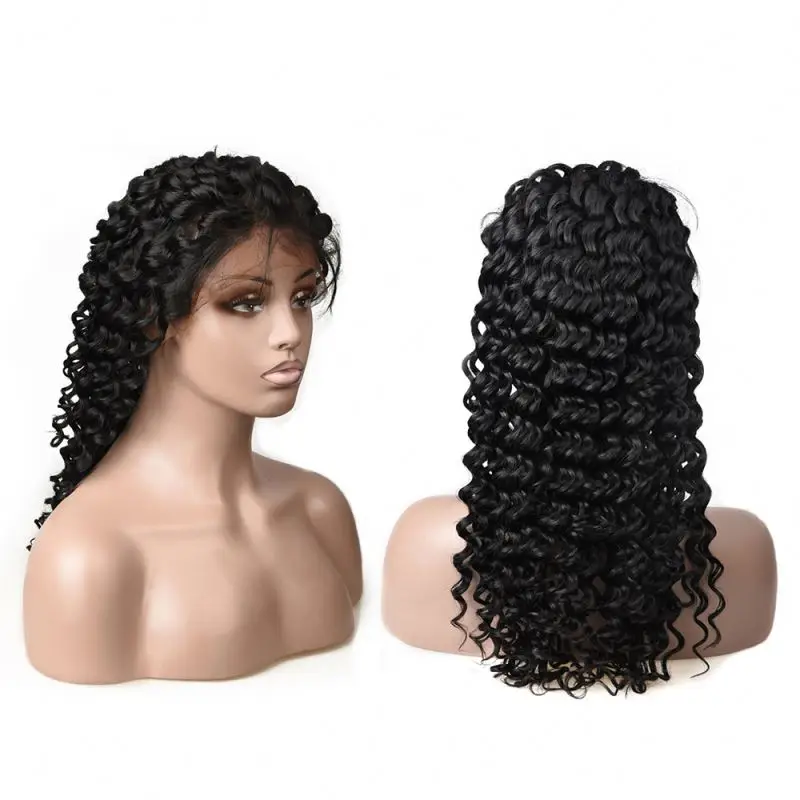 

Wholesale Unprocessed Density 100% Virgin Brazilian Human Hair Woman Deep Wave Full Lace Wigs