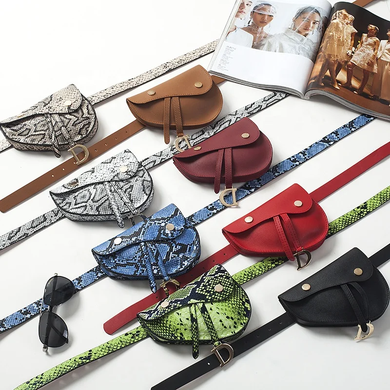 

Popular Design Snake Print Leather Fanny Sport Saddle Mini Waist Bag Custom Logo