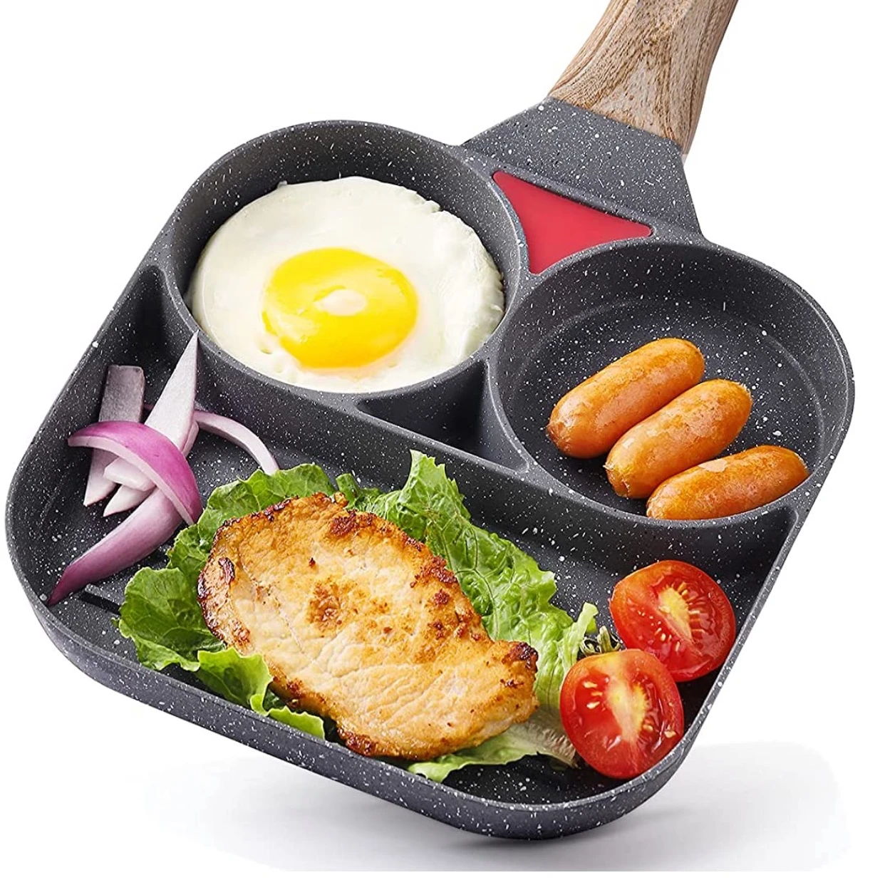 

3 Section Divided Skillet Grill Pan Square Omelette Egg Pan Nonstick Egg Frying Pan, Grey