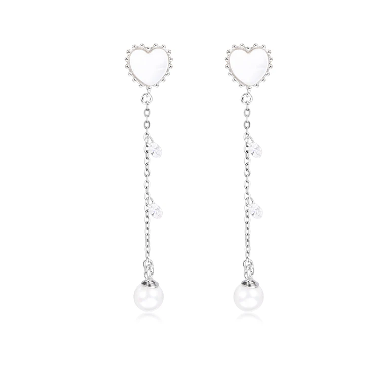 

Custom high quality Korea style 925 sterling silver women wedding jewelry long tassel love pearl earrings