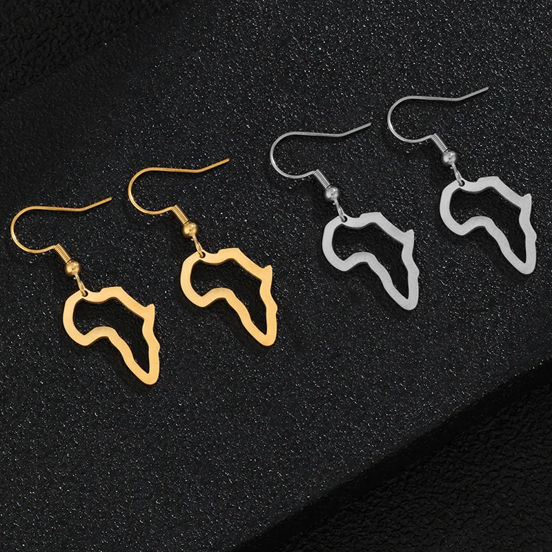

Custom Stainless Steel 18K Gold Africa Map Outline Pendant Earrings for Men and Women Afro Wire Stud Earrings, Multi-colors/accept custom colors