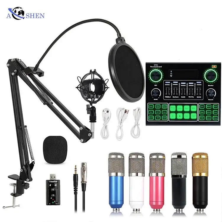 Wholesale Professional Condenser Microphone Sound Card set for webcast live recording podcast equipment