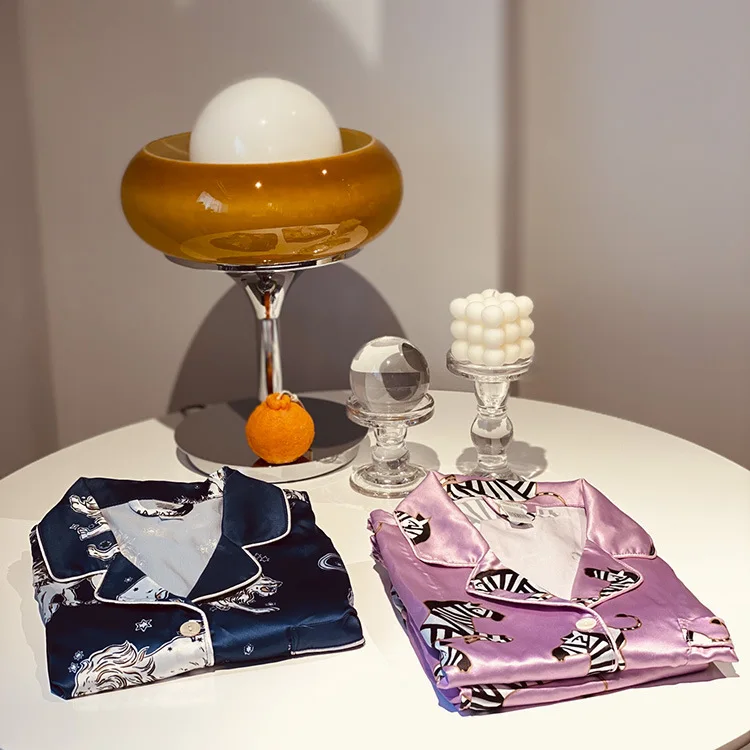 

Custom Luxury Printing Animal Sleepwear Print Silk PJ Set Pijama Women Satin Sleepwear, Pink, black