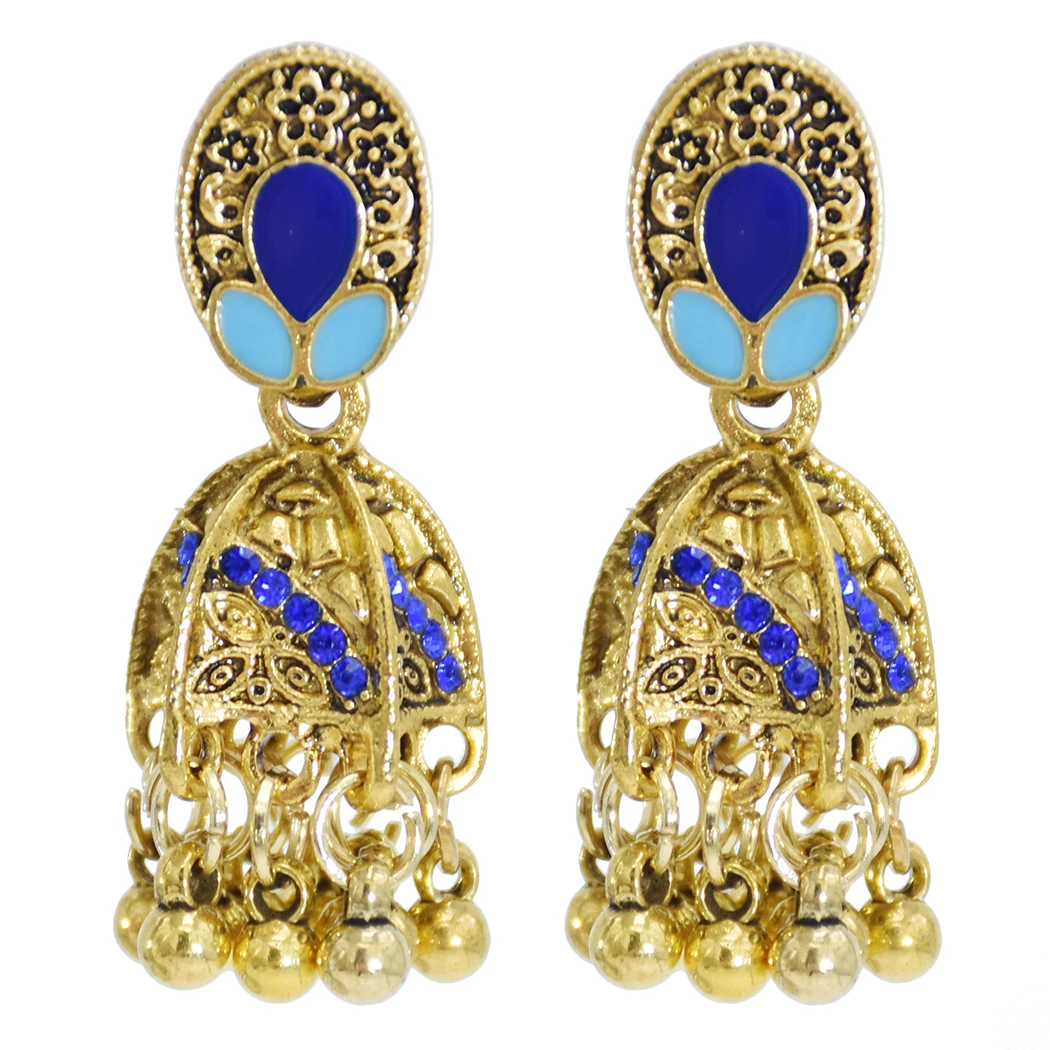 

Bohemian Statement chandelier Earring Party Jewelry Gift Indian Gold Metal Balls Tassel Earrings for Women, Black,blue,brown,red