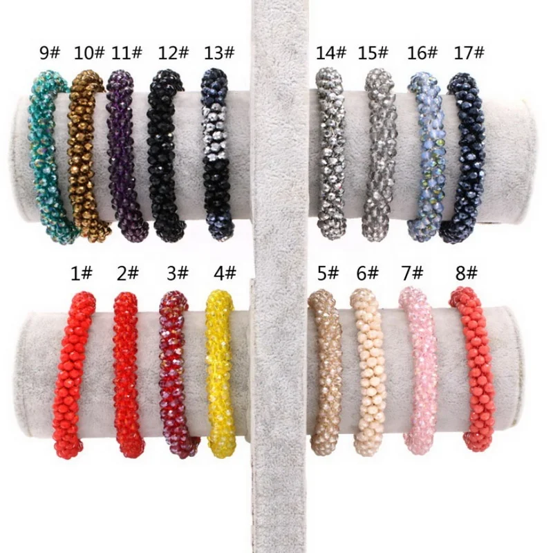 

Glass Beaded Crochet Bracelet Handmade Crystal Bangle, As picture