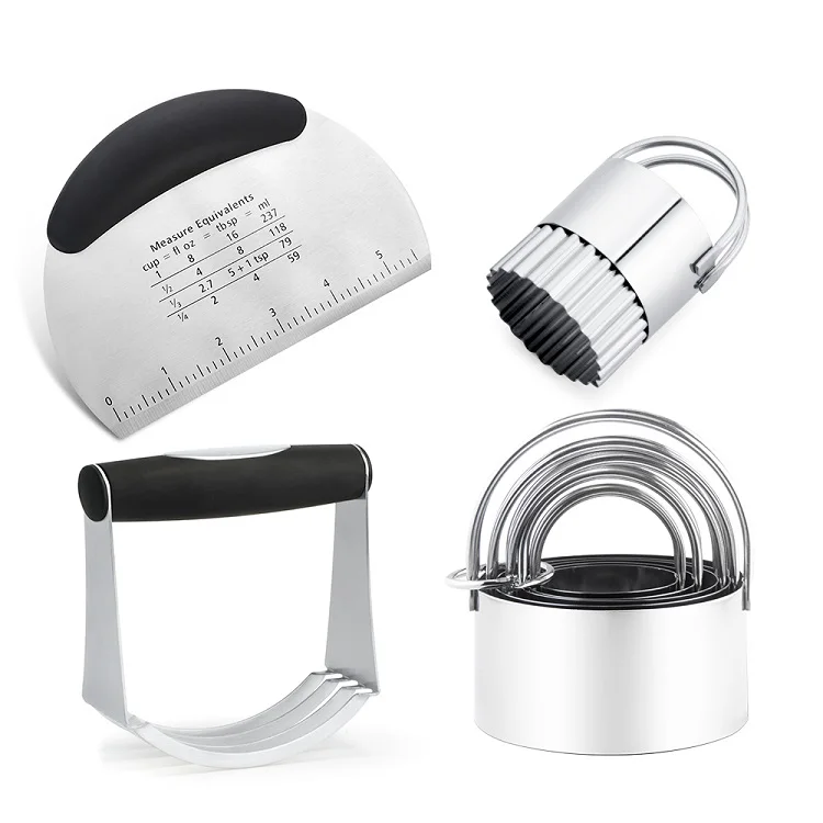 

Round black baking cutter and chopper set stainless steel pastry blender dough scraper