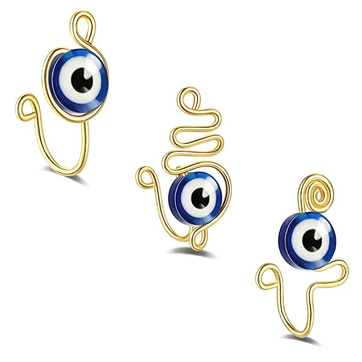 

New Design Handmade African Nose Cuff Non Piercing Nose Rings 3Pcs Devil Eye Nose Cuff Set for Women, Picture shows