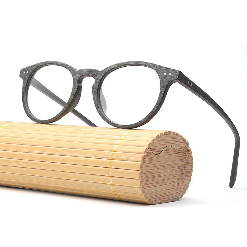 Fashion Retro Clear Lens Custom Unisex Eyeglasses Oem Acetate Wood Grain Reader Round Prescription Myopia Glasses Frame