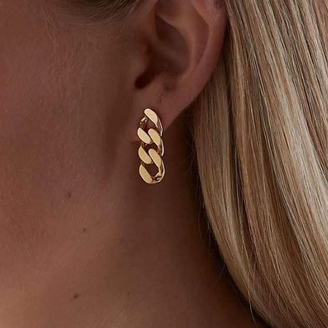 

18K Gold Plated Cuban Chain Earrings Curb Linked Twisted Dangle Earrings for Women Minimalist Stainless Steel Earrings Jewelry