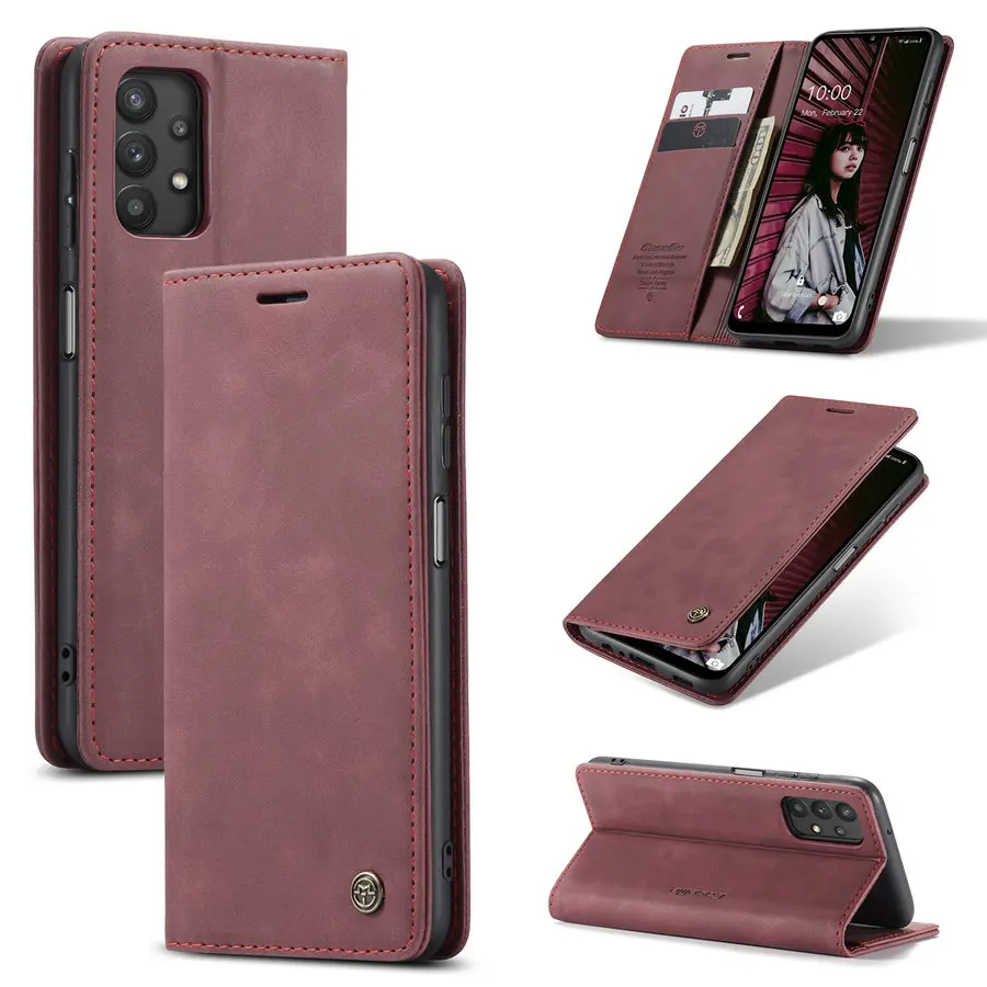 

CaseMe Magnetic Wallet Case For Samsung A32 S20 FE S21 S21 S20 Ultra Leather Case For Samsung A42 A32 A12 A02S Leather Cover A32, Black brown red blue coffee