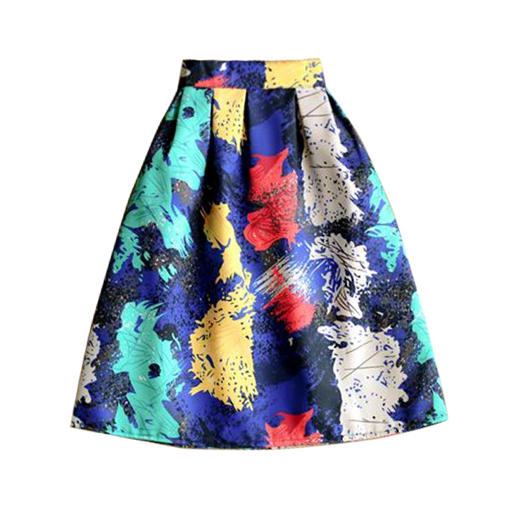 

fall and winter a line women pleated high waist pleated skirt with colorful graffiti-art printed for women skirt