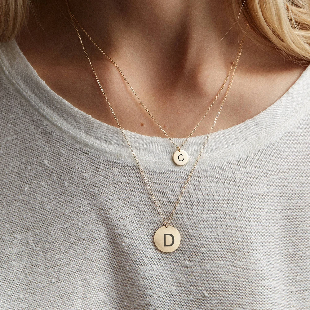 

eManco Engrave Initials Classic Alphabets Letter Coin Necklace Women Gold Choker Necklace Stainless Steel Women Collar Jewelry