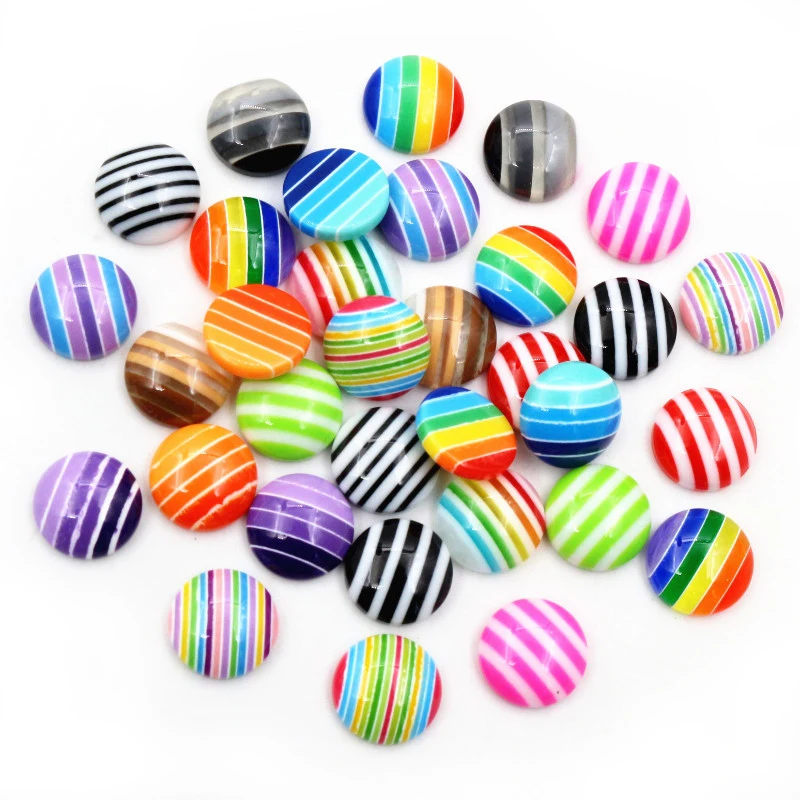 

40pcs/Lot 12mm Multi Candy Colors Flat Back Resin Classic Stripes Cabochons Fit 12mm Cameo Base Cabochons DIY Jewelry Findings