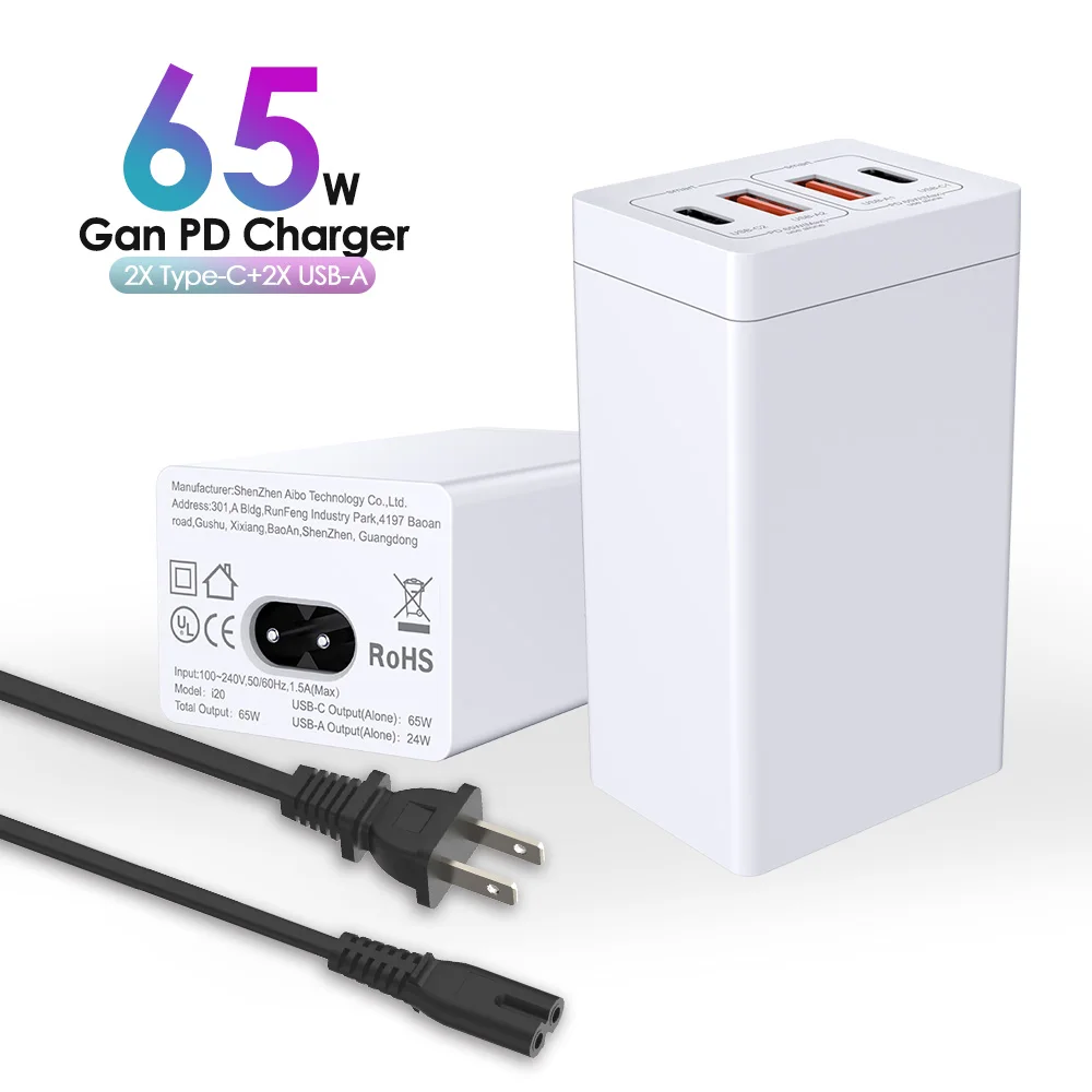 

65 W GaN USB C Charging Station With USB C Output Multiport Cell Phone Fast Charger USB Power Adapters Compatible iPhone 12 11 P, Black/white