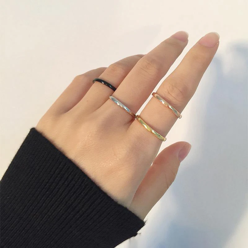 

Simple round initial ring stainless steel classic female ring Dylam jewelry
