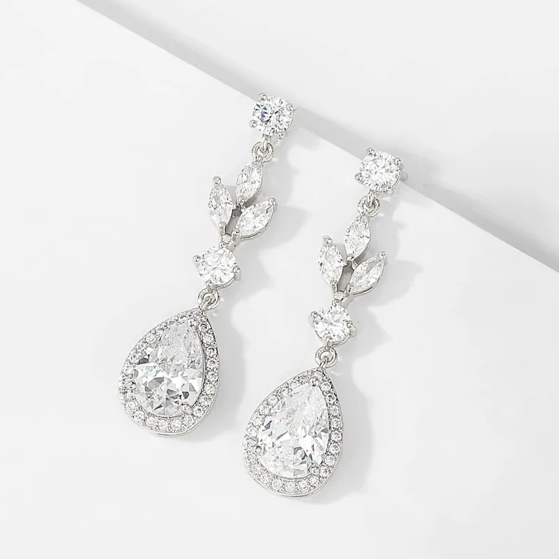 

Wholesale Elegant Long Crystal Drop 3A Zircon Pendant Earrings Best Selling Women Earrings, As pic shown
