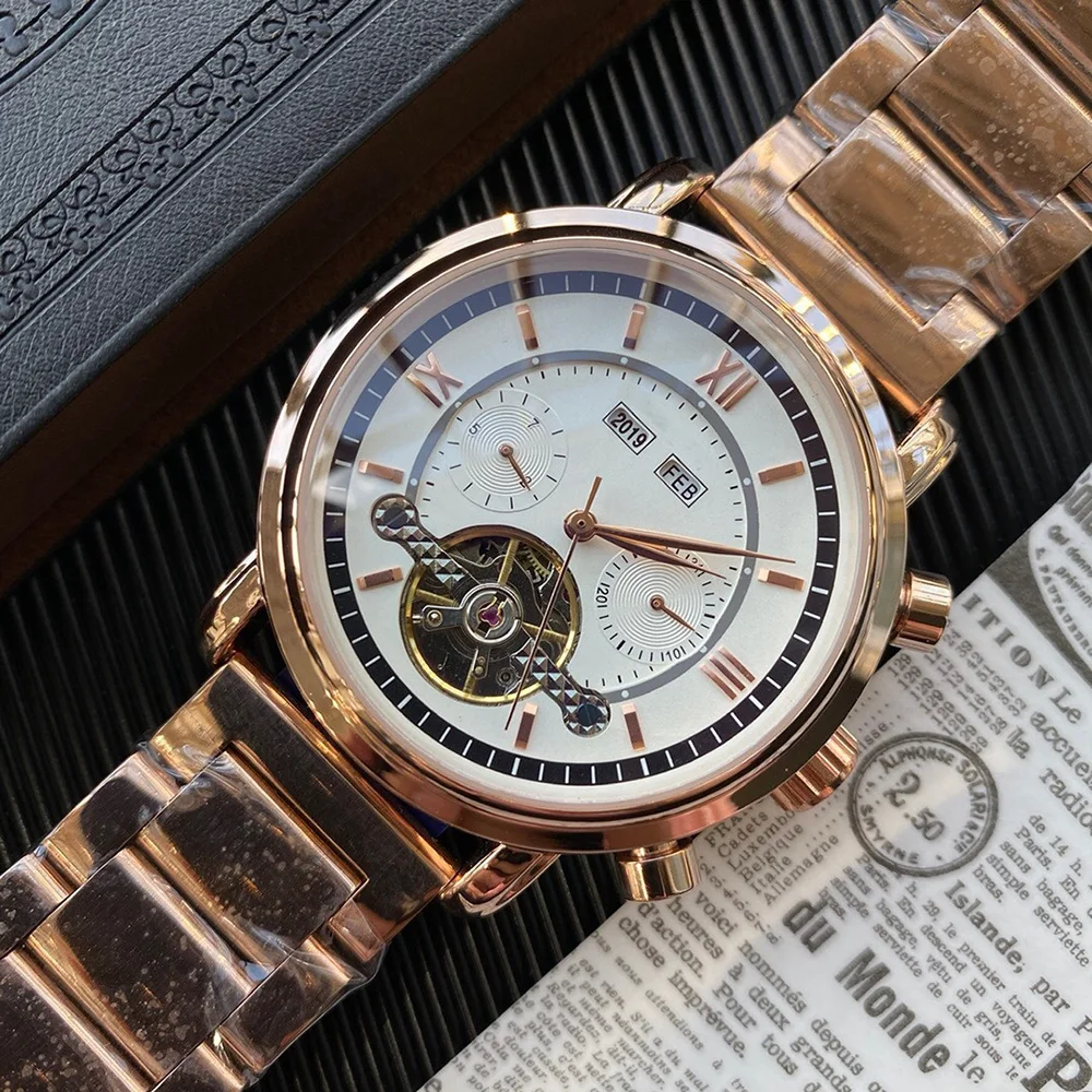 

retro power reserve flywheel skeleton watches exhibition back self wind automatic men watch, Customized colors