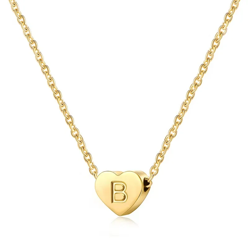 

Amazon Hot Selling Stainless Steel 26 Letter A-Z Initial Titanium Steel Heart Shaped Pendant Gold Chain Necklace For Women