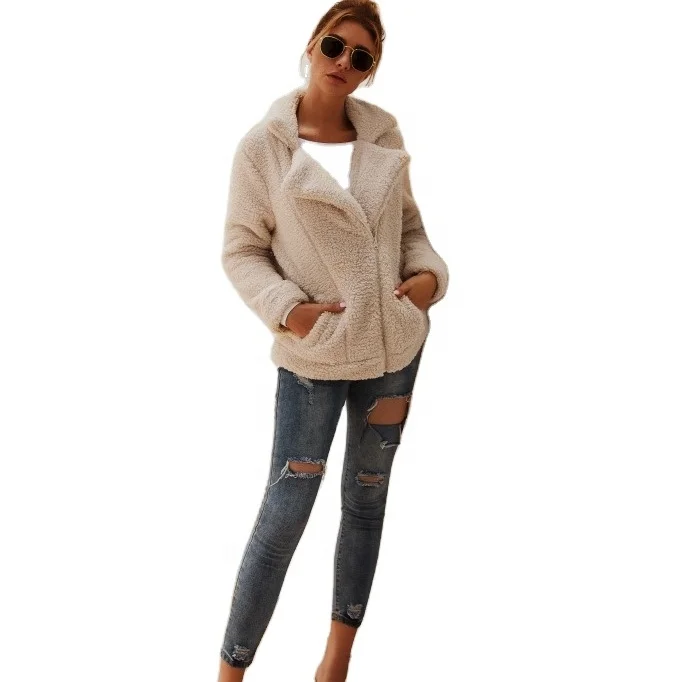 

2021NEW design Warm Solid Color Long Sleeve Thick Jacket Zip Up Winter Fur Coat for Women