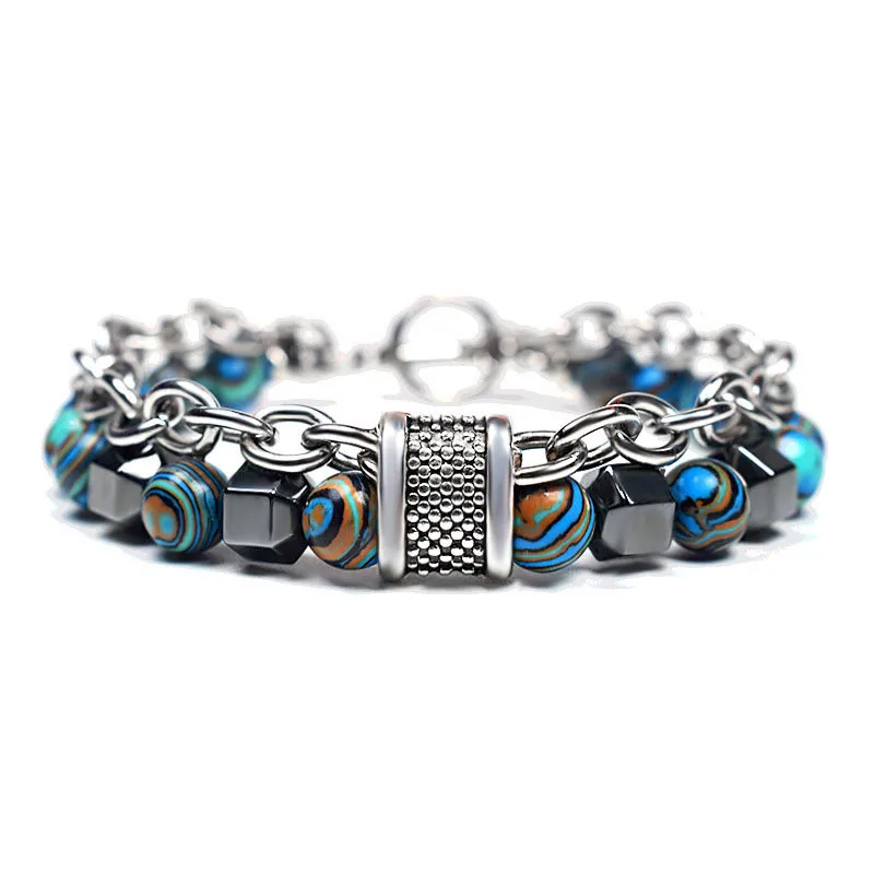 

Handmade New Design Stainless Steel Malachite Stone Beads Bracelet in Stock