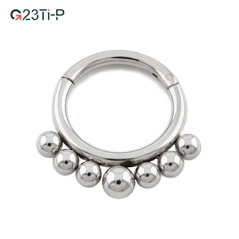 

G23 Titanium Nose Rings Weld Balls Hinged Front Paved Segment Titanium Nose Hoops Piercing, Silver/black/colored/gold/blue/rose gold