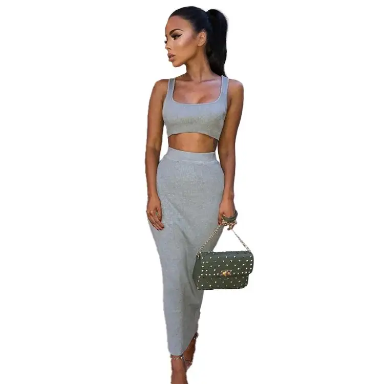 

Latest Design Lady2 Pcs Solid Color Vest Skirt Multicolor Bodycon Outfit Summer Women Two Piece Set, Custom color