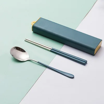 

Wholesale Korean Silver Metal Spoon Chopsticks Portable Travel Picnic Camping Stainless Steel Cutlery Set With Case, Pink,green,blue,sliver,customizable