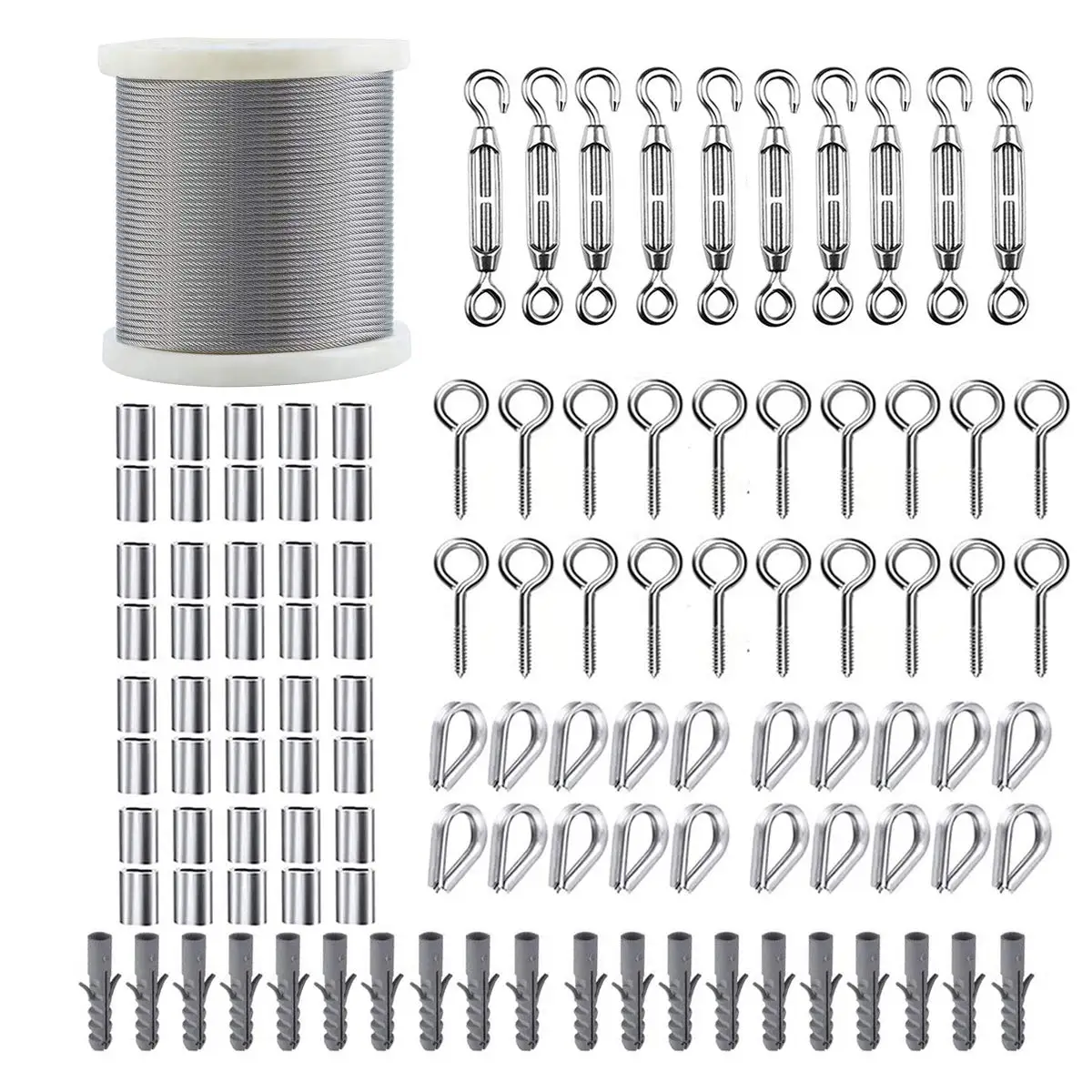 

Home & Garden Stainless Steel Cable Wire Rope Coated Turnbuckle Tensioner Vine Eye Hook Wire Rope Kit for Garden Wire