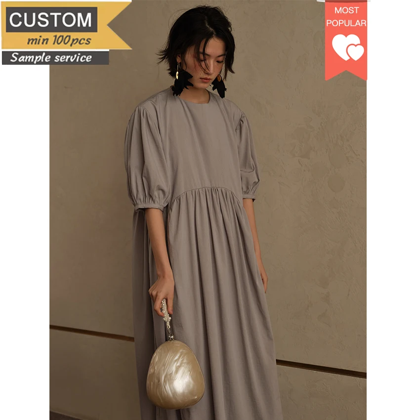 

2022 Custom Latest Dress Designs Printing Cute Women Casual Loose Long Solid Color Oversize Dress Modern Style Ladies, Grey/floral