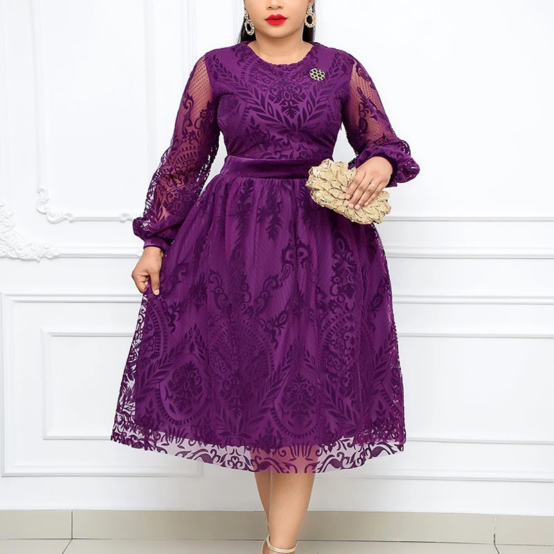 

Summer See Through Velvet Patchwork Retro Plus Size Women Career Office Dress