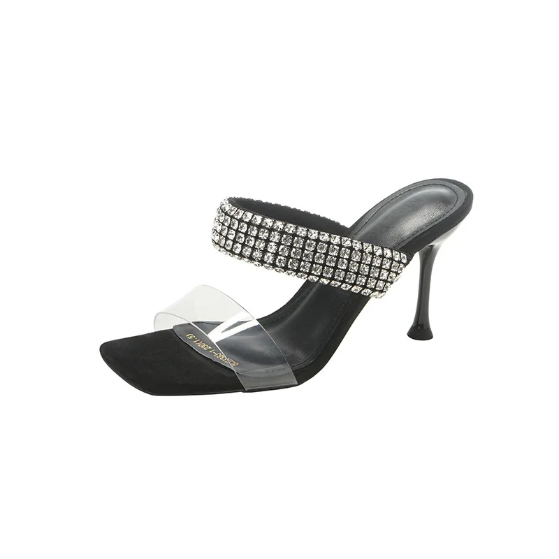 

2022 Sandals High Heels Slippers Summer Open Toe Transparent Women's Rhinestone Heeled Slippers