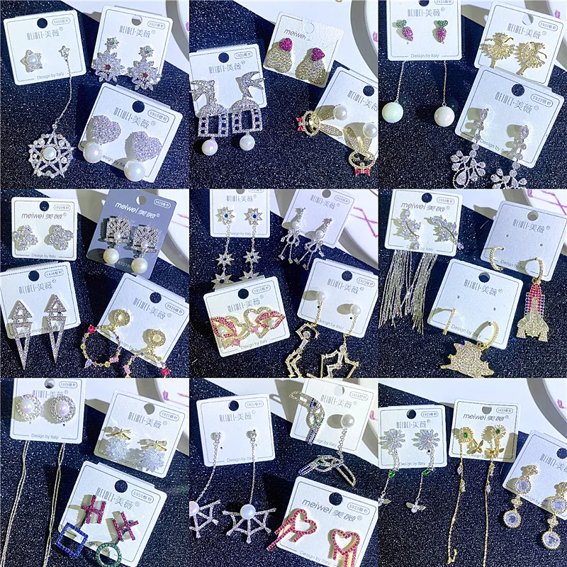 

PUSHI 925 silver needle wholesale earrings mixed 14k gold plated zircon earring
