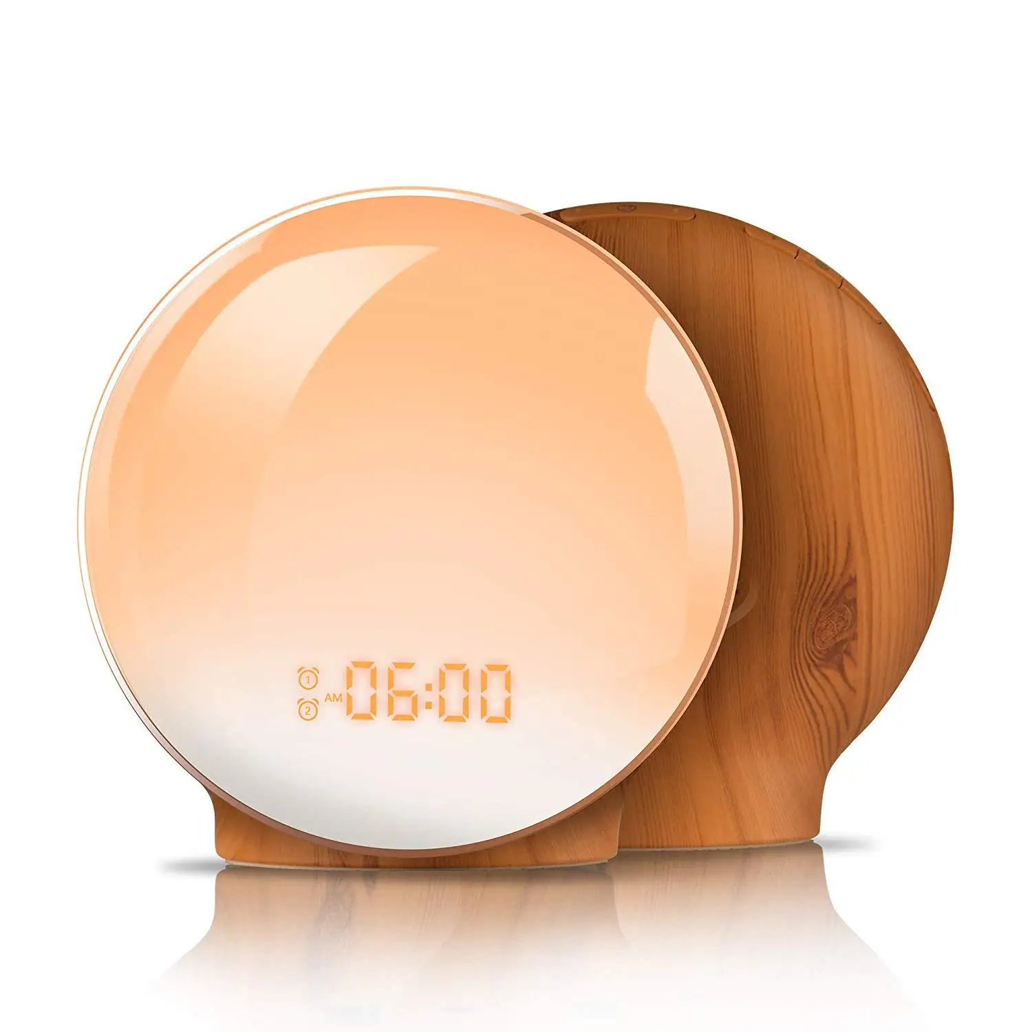 

2021 Hot Sale Digital Clock Led Kids Wake-Up Light Smart Sleep Wake-Up Light Sunrise Alarm Clock, Wood grain color