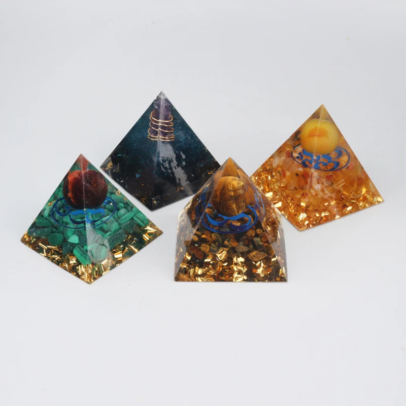 

Wholesale 60mm 7 Chakra Orgonite Pyramid Crystal Chip Energy Stone Orgone Oregon Pyramid