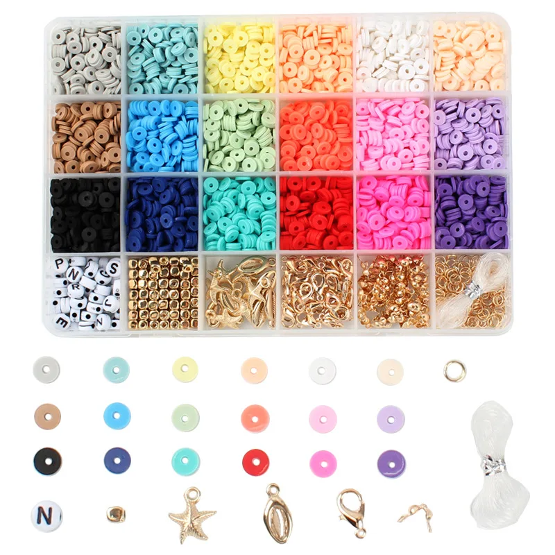 

18 Color  Flat Round Polymer Clay Beads Kit Charms Spacer Beads Set for DIY Bracelet Accessories Jewelry Making Kit Findings