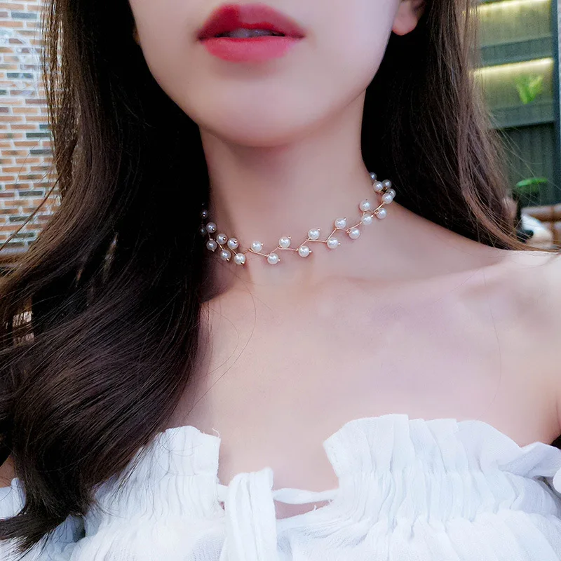 

Pearl clavicle chain for women simple short necklace Korean collar neck band