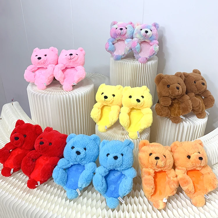 

Factory direct supply multi colors cute kids teddy bear slippers light weight animal slides best selling, 8 colros