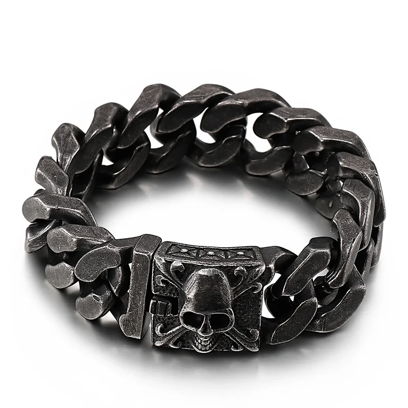 

KALEN Stainless Steel Punk Skull Charm Hand Chain Bracelet Links Bangle