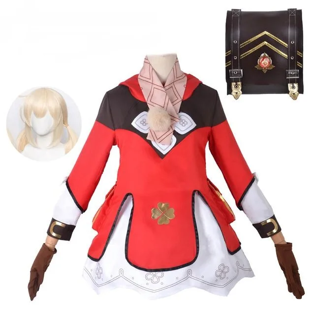 

Game Genshin Impact Klee Cosplay Costume Wigs Shoes Loli Party Outfit Uniform Women Halloween Carnival Costumes, As show