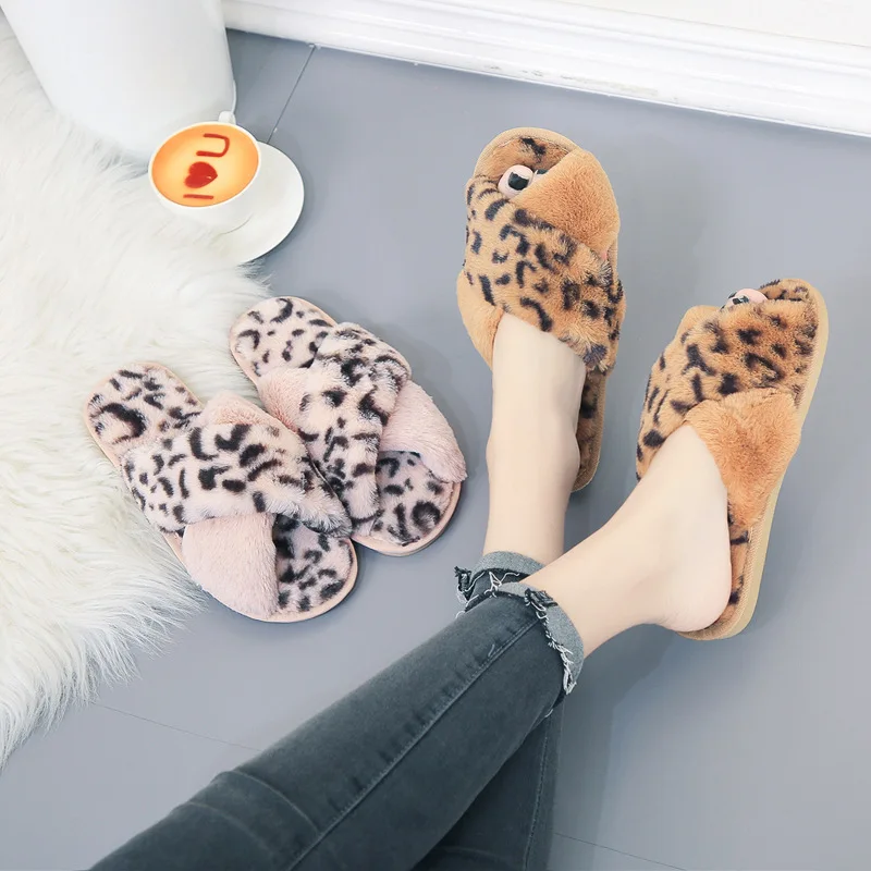 

Women's Slippers Cross Band Soft Plush Open Toe House Slippers Anti-Skid Cozy Indoor Women Slippers