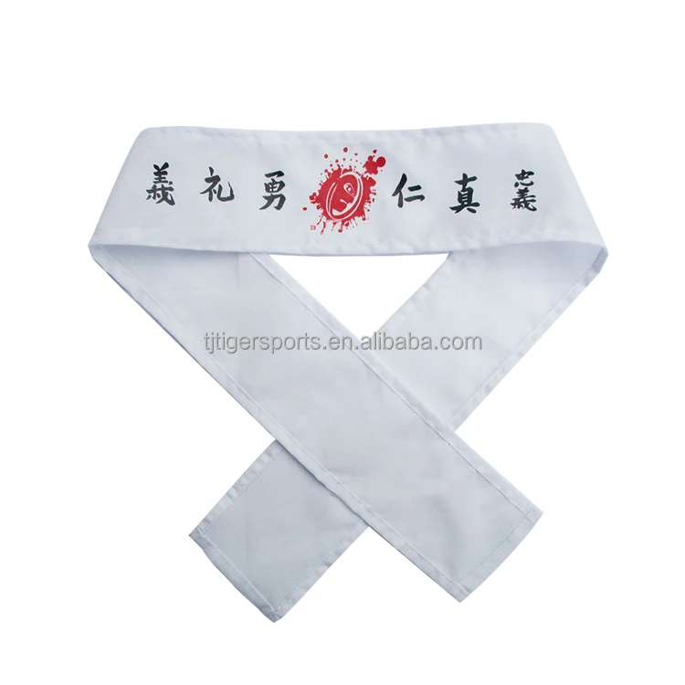 

Custom logo printing cotton karate headband sports martial arts taekwondo head band, White, black