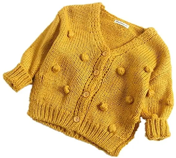 

Hot selling good quality breathable girl cardigan soft wool sweater, Yellow/pink