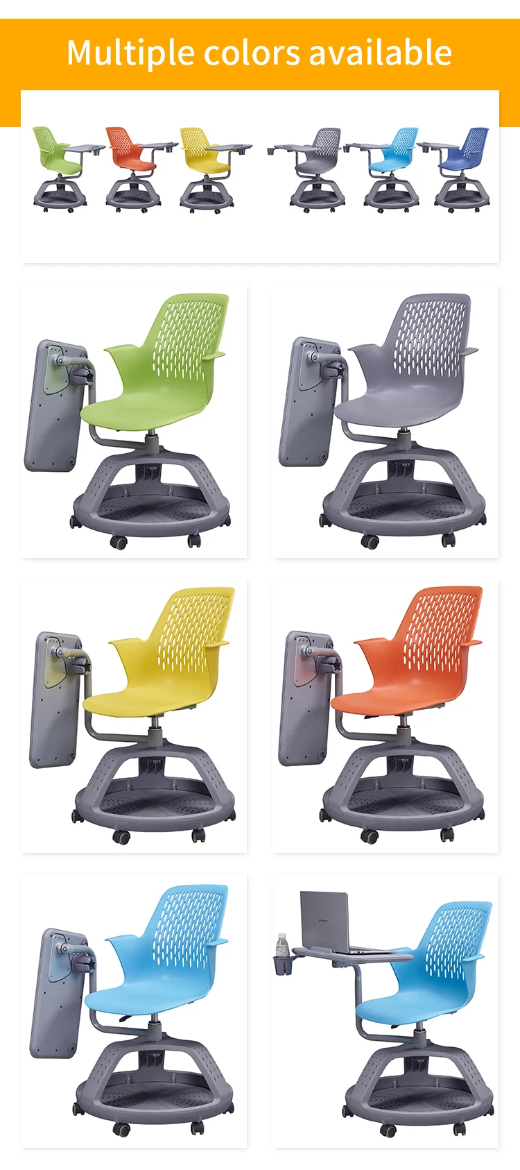 Comfortable Plastic Interactive School Student Study Chair With Writing Armrest Tablet Pad