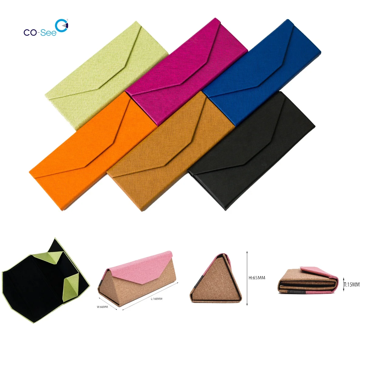 

Wholesale fashion designer OEM custom LOGO leather triangle folding sunglass case glasses accessories case