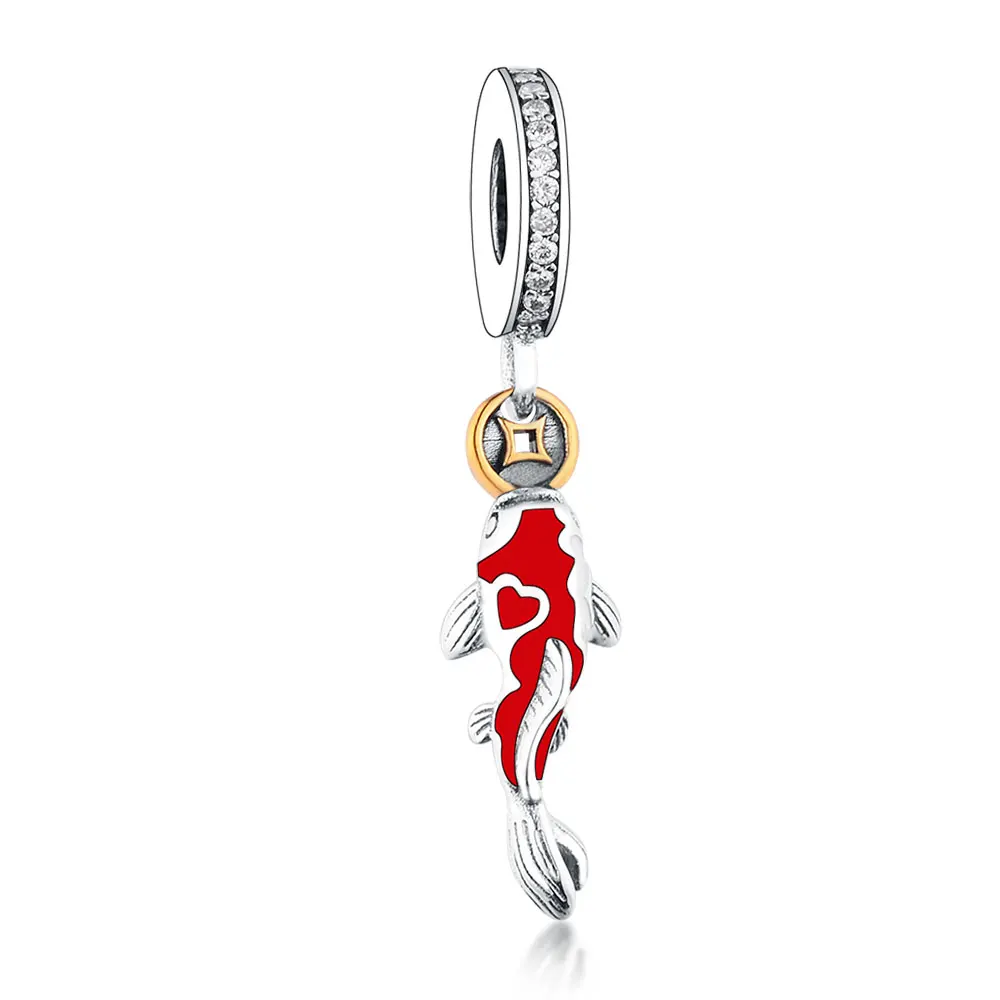 

Wholesale New 925 Sterling Silver Enamel Chinese Koi Pendant Beads Charms Fit Original Pandora Bracelet Necklace Jewelry
