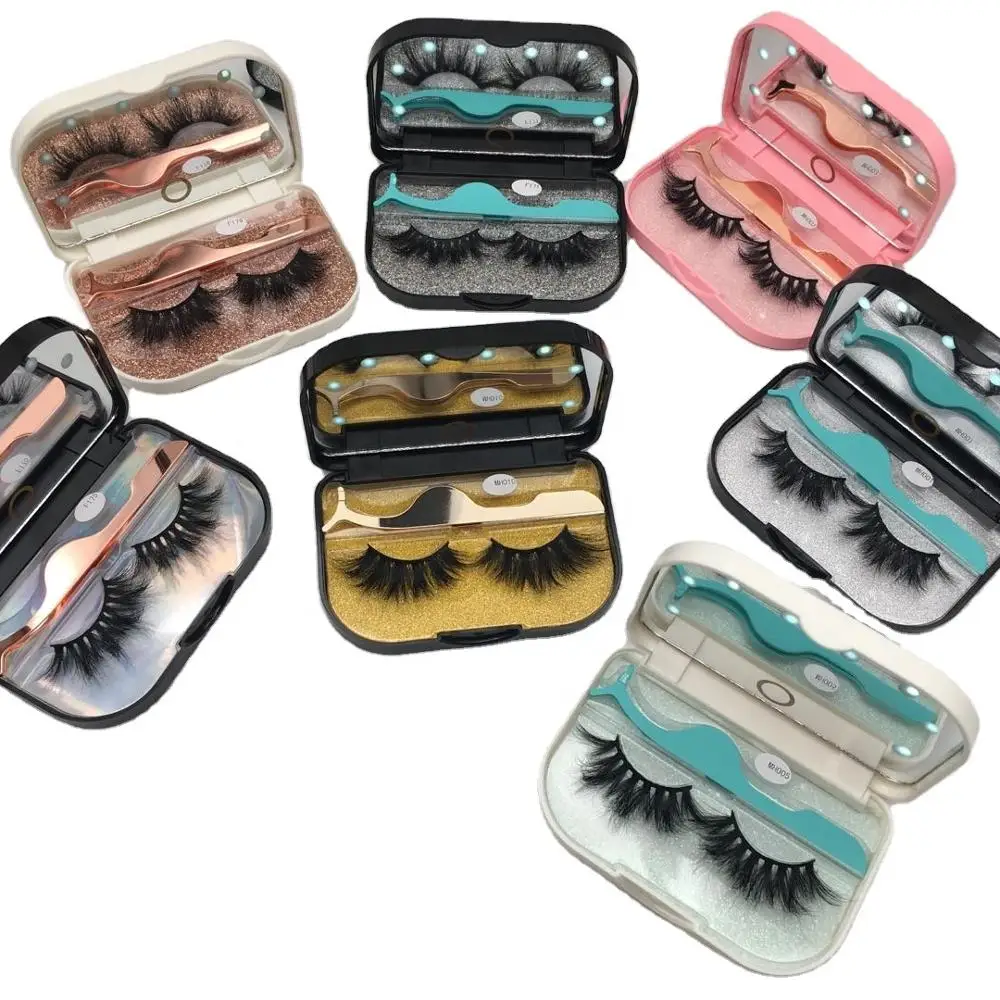 

led eyelashes packaging LED light lashes mirror case with custom logo with eyelash