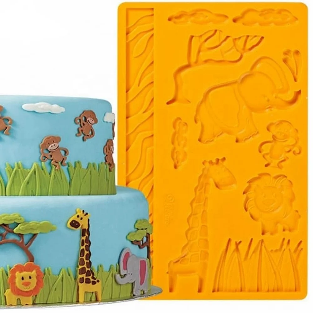 

Bakeware 3D Grass Fondant Silicone Mold Animal Giraffe Elephant Monkey Lion Silicone Cake Mold Gum Paste Cake Decorating Tools