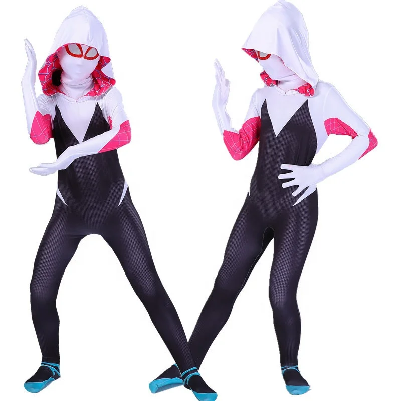 

Holiday Halloween party wholesale women girls kids Gwen SpiderMan parallel universal clothing tights cosplay costume, Black+white