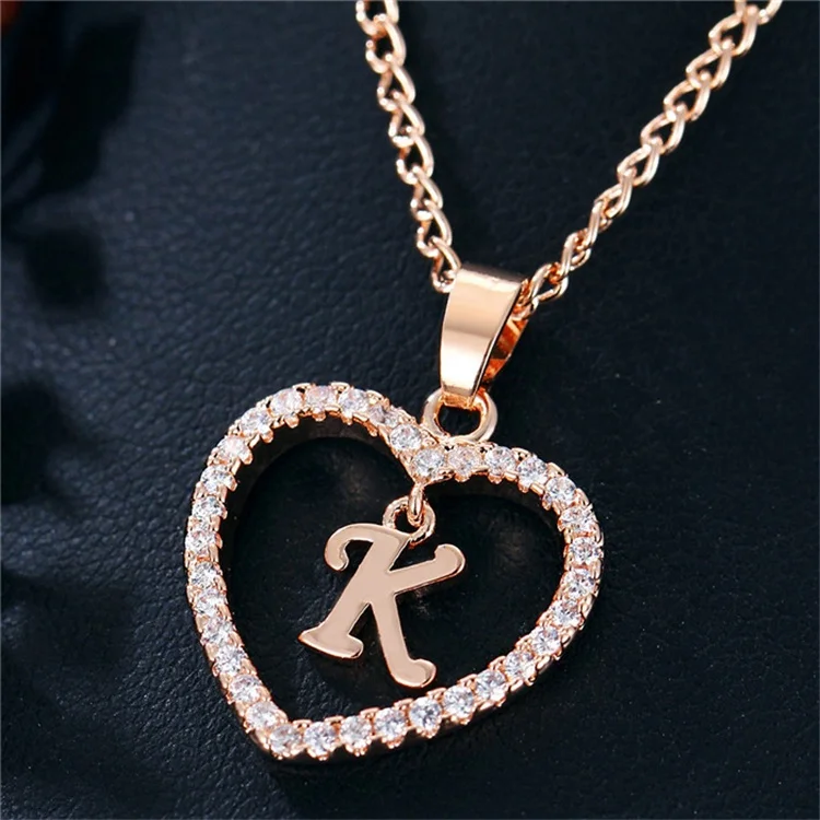 

Fashion Custom Heart Initial Rhinestones Letter Name Choker Necklace For Women Pendant Jewelry, Picture
